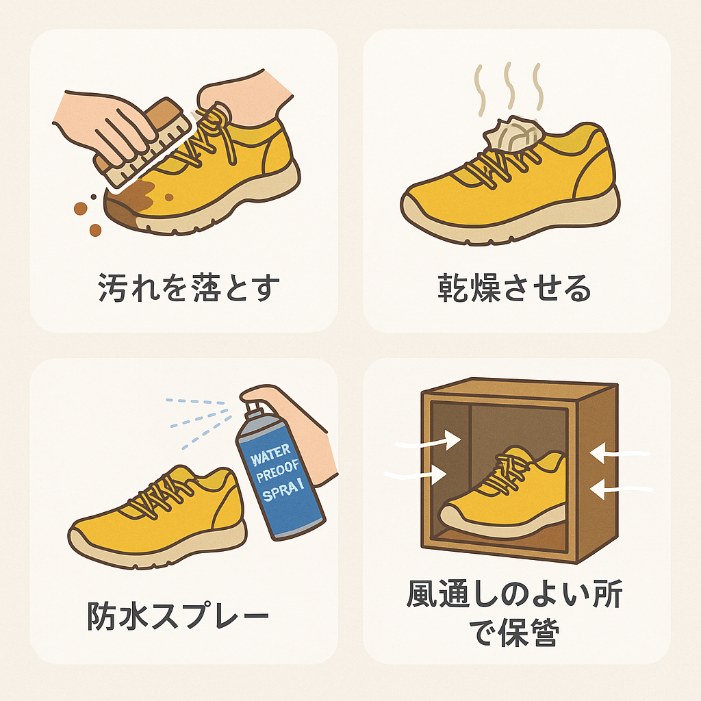 雨に濡れた後のシューズのお手入れ